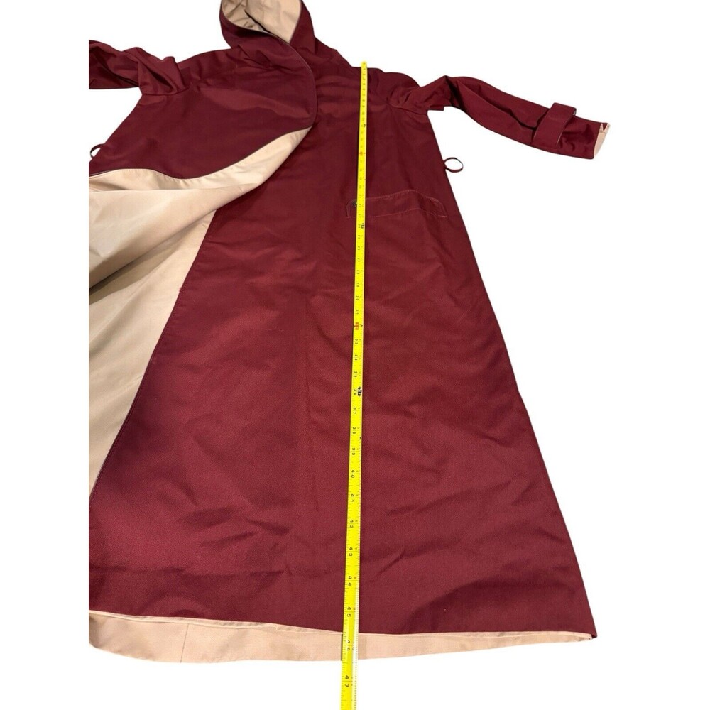 Etienne Aigner Reversible Hooded Trench Coat Size 12 Burgundy Khaki VTG belted - Picture 4 of 14